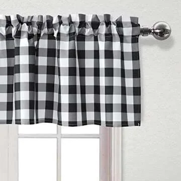 Hiasan 3 Piece Semi Sheer Black Kitchen Curtains Light Filtering Buffalo Checkered Tier and Valance Window Curtains Set, 60 W x 18 L (1 Panel) + 29 W x 36 L (2 Panels)
