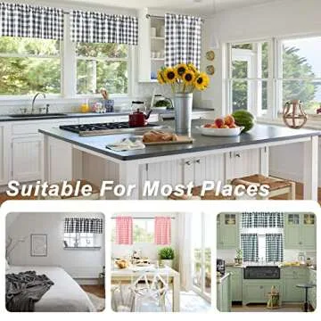 Hiasan 3 Piece Semi Sheer Black Kitchen Curtains Light Filtering Buffalo Checkered Tier and Valance Window Curtains Set, 60 W x 18 L (1 Panel) + 29 W x 36 L (2 Panels)