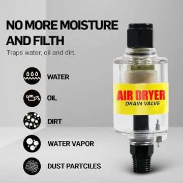 LE LEMATEC Air Dryer for Compressor, Inline Moisture Filter for HVLP Spray Paint Gun, Plasma Cutter & Other Pneumatic Tools, Easy Drain Oil & Water Separator (ZN312)