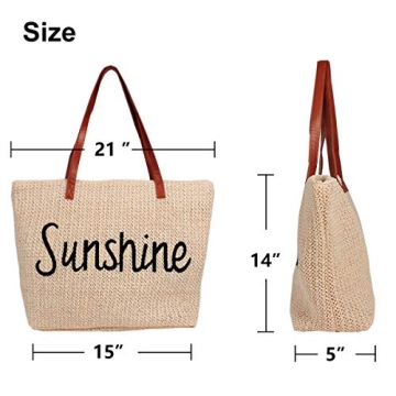 Genovega Women Beach Tote Summer Purse Handbag Utility Bag Zipper, Beige Cute Xl Large Woven Straw for Travel, Mom Female Sister Wife Girlfriend