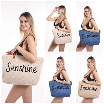 Genovega Women Beach Tote Summer Purse Handbag Utility Bag Zipper, Beige Cute Xl Large Woven Straw for Travel, Mom Female Sister Wife Girlfriend