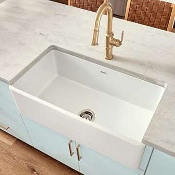 Ruvati 33 x 20 inch Fireclay Reversible Farmhouse Sink - Apron-Front Single Bowl Kitchen Sink - Resi...