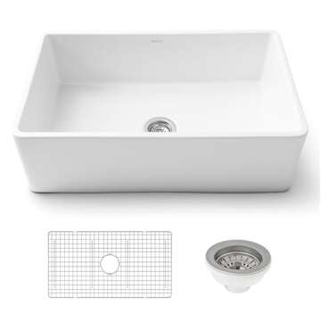 Ruvati 33 x 20 inch Fireclay Reversible Farmhouse Sink - Apron-Front Single Bowl Kitchen Sink - Resistant to High Temperatures - White - Made in ITALY - RVL2300WH