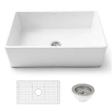 Ruvati 33 x 20 inch Fireclay Reversible Farmhouse Sink - Apron-Front Single Bowl Kitchen Sink - Resistant to High Temperatures - White - Made in ITALY - RVL2300WH