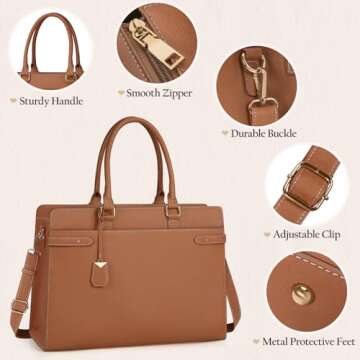 Laptop Bag for Women 15.6 Inch Leather Tote Bag Professional Work Bag Waterproof Computer Briefcase ...