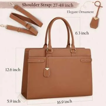 Laptop Bag for Women 15.6 Inch Leather Tote Bag Professional Work Bag Waterproof Computer Briefcase Business Office Bag Large Capacity Handbag Shoulder Bag, Brown