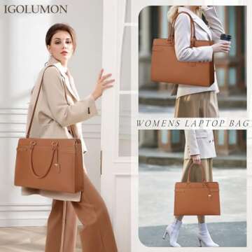 Laptop Bag for Women 15.6 Inch Leather Tote Bag Professional Work Bag Waterproof Computer Briefcase Business Office Bag Large Capacity Handbag Shoulder Bag, Brown