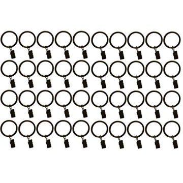 TEJATAN 1.5-inch Black Metal Curtain Rings with Clips Set of 40