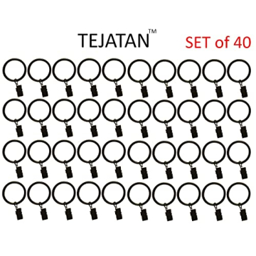 TEJATAN 1.5-inch Black Metal Curtain Rings with Clips Set of 40