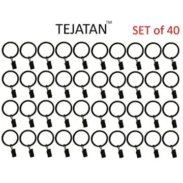 TEJATAN 1.5-inch Black Metal Curtain Rings with Clips Set of 40