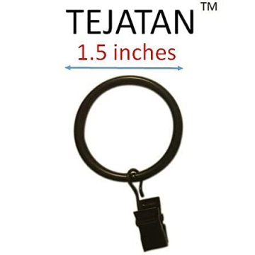 TEJATAN 1.5-inch Black Metal Curtain Rings with Clips Set of 40