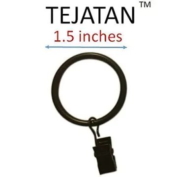 TEJATAN 1.5-inch Black Metal Curtain Rings with Clips Set of 40