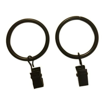 TEJATAN 1.5-inch Black Metal Curtain Rings with Clips Set of 40