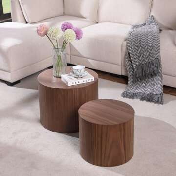 WILLIAMSPACE Nesting End Table Walnut, Wooden Round Coffee Tables Modern Circle Table Set of 2 for Small Space Living Room Bedroom Accent Side Table (Walnut, Round)