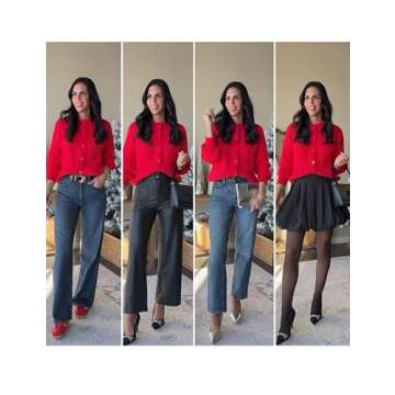 Watashi Womens Cardigan Sweater Crewneck Button Down Sweater Fall Long Sleeve Chunky Knitwear Casual Open Front Loose Cardigan Coat (Red-S)