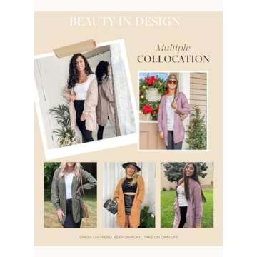 Dokotoo Long Cardigans for Women Open Front Lightweight Side Split Fall Knit Cute Womens Sweaters Fall 2024 with Pockets Trendy Clothing,Khaki Large