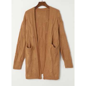 Dokotoo Long Cardigans for Women Open Front Lightweight Side Split Fall Knit Cute Womens Sweaters Fall 2024 with Pockets Trendy Clothing,Khaki Large