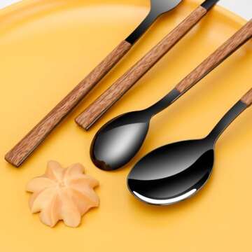 Stainless Steel Flatware Set for 4, Cutlery Utensils Set Include Knives/Forks/Spoons Service for 4, Mirror Polished and Dishwasher Safe (black)