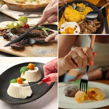 Stainless Steel Flatware Set for 4, Cutlery Utensils Set Include Knives/Forks/Spoons Service for 4, Mirror Polished and Dishwasher Safe (black)