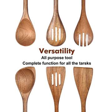 RUCHBA Wooden Spoons Utensils for Cooking Serving, 12 Inch Acacia Wood Tools Sets Non Stick Apartment Essentials Wooden Corner Spoon Spatula Fork Turner Kitchen Cooking Utensils Set Housewarming Gifts