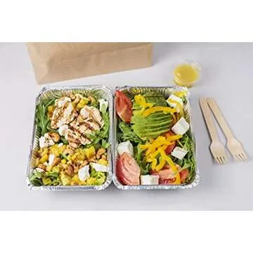 Aluminum Pans with Lids (50-Pack, 8.5"×6") 2.25 LB Capacity Foil Food Containers with Lids - 50 Pans and 50 Cardboard Covers - Disposable Tin Foil Pans - for Baking, Meal Prep and Freezer, Takeout