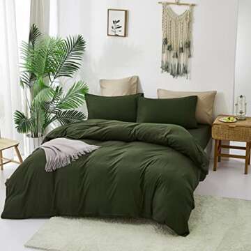 Houseri Olive Green King Comforter Set - Cozy Farmhouse Style