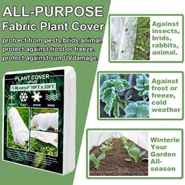 Plant Covers Freeze Protection, 10ft×33ft Reusable Rectangle Frost Protection Floating Row Cover Pl...