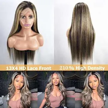 Megalady Beauty Highlight Lace Front Wig Human Hair 13x4 Ombre Lace Front Wig Human Hair 210% Density HD Lace Frontal Wig Lace Front Wigs Human Hair (26inch, 13x4 Balayage FB27)