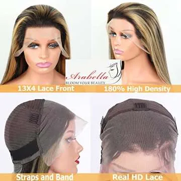 Megalady Beauty Highlight Lace Front Wig Human Hair 13x4 Ombre Lace Front Wig Human Hair 210% Density HD Lace Frontal Wig Lace Front Wigs Human Hair (26inch, 13x4 Balayage FB27)