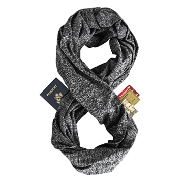 Infinity Travel Scarf with Hidden Zipper Pockets - Converts to Blanket, Wrap, or Shawl - Lightweight...