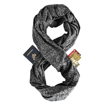 Infinity Travel Scarf with Hidden Zipper Pockets - Converts to Blanket, Wrap, or Shawl - Lightweight...