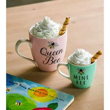 Cypress Home Queen Bee Mini Bee Mommy and Me Ceramic Cups | Gift Set of 2 | Maternity Mothers Day Gift | Ceramic Coffee Hot Chocolate Milk Mugs | Gift Box Included