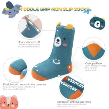 Aroveea Baby Toddle Socks Grip Non Slip Boys Girls Cotton Socks 12 Pack for 6-12Months Kids Ankle Cute Socks 6M-7Years