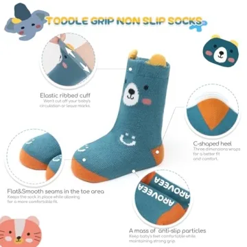 Aroveea Baby Toddle Socks Grip Non Slip Boys Girls Cotton Socks 12 Pack for 6-12Months Kids Ankle Cute Socks 6M-7Years
