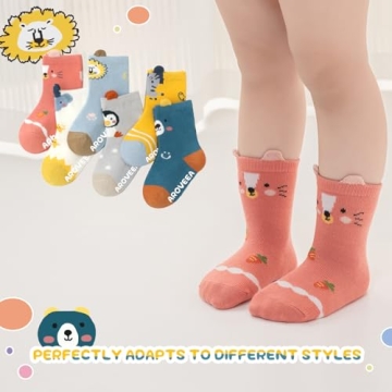 Aroveea Baby Toddle Socks Grip Non Slip Boys Girls Cotton Socks 12 Pack for 6-12Months Kids Ankle Cute Socks 6M-7Years
