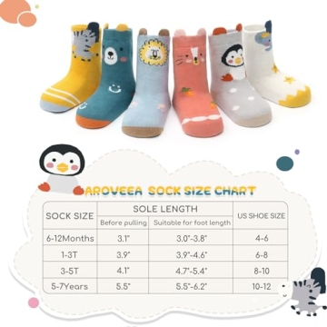 Aroveea Baby Toddle Socks Grip Non Slip Boys Girls Cotton Socks 12 Pack for 6-12Months Kids Ankle Cute Socks 6M-7Years