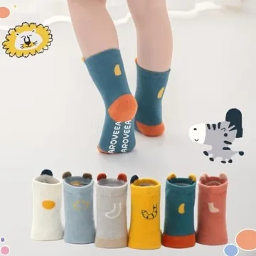 Aroveea Baby Toddle Socks Grip Non Slip Boys Girls Cotton Socks 12 Pack for 6-12Months Kids Ankle Cute Socks 6M-7Years