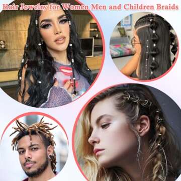 Lucomb 220 Pcs Silver Hair Jewelry for Braids, Loc Jewelry for Hair Dreadlock, Hair Charms for Women, Metal Silver Braids Rings Cuffs Clips for Dreadlock Accessories Hair Braids Jewelry Decorations