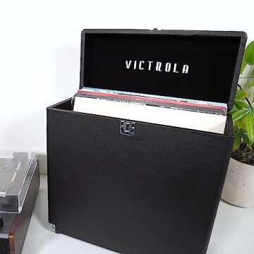Victrola Innovative Technology Victrola Vintage Vinyl Record Storage Carrying Case for 30+ Records, ...