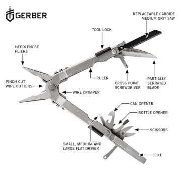 Gerber Gear MP600 Pro Scout Multi-Plier - Multitool with 13 Tools, Including Needlenose Pliers - Premium Multipurpose Tool - 07564N