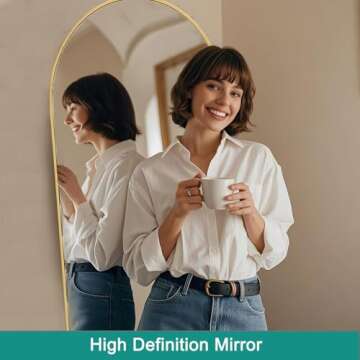 TinyTimes 71''x30'' Oversized Large Arched Full Length Mirror Floor Mirror with Stand Full Body Mirror for Hanging Mirror, Big Full Size Long Mirror for Bedroom, Living Room, Aluminum, Gold