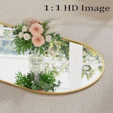 TinyTimes 71''x30'' Oversized Large Arched Full Length Mirror Floor Mirror with Stand Full Body Mirror for Hanging Mirror, Big Full Size Long Mirror for Bedroom, Living Room, Aluminum, Gold