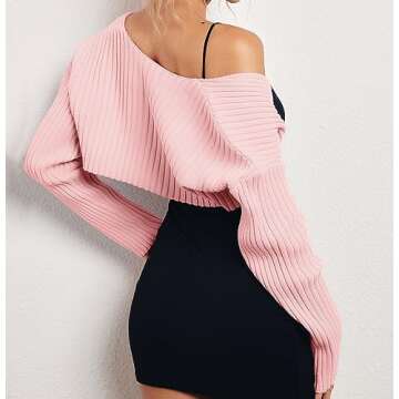 LILLUSORY Womens Crop Cardigans Sweater Bolero Shrug Y2K Cute Tops Fall Fashion Trendy Long Sleeve Outfit 2025 Baby Pink Large