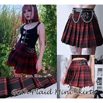 MAGICSHE Pleated Mini Skirt Plaid Skirts Womens' Girls' High Waist A Line Skater Skirt Casual Unifor...