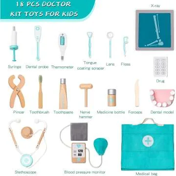 Wooden Doctor Kit for Kids - Pretend Playset 18 PCS