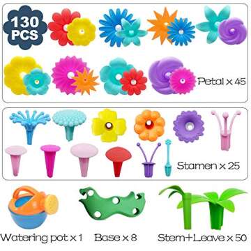 Scientoy Flower Garden Building Toys, Girl Toys Build a Garden, 130 PCS Flower Pretend Gardening Gift for Kids, Floral Arrangement Playset for Age 3-7 Year Old Child Educational Activity