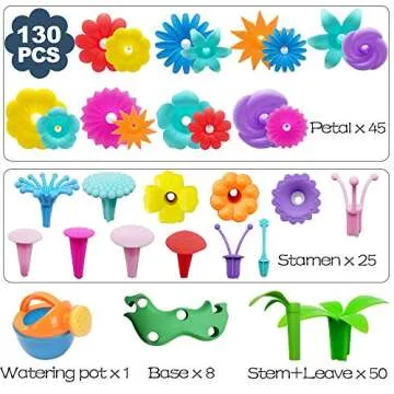 Scientoy Flower Garden Building Toys, Girl Toys Build a Garden, 130 PCS Flower Pretend Gardening Gift for Kids, Floral Arrangement Playset for Age 3-7 Year Old Child Educational Activity