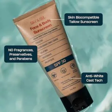 Sky and Sol Natural Mineral Sunscreen SPF 30 3 oz: Natural Tallow & Zinc Oxide, Reef Safe, Water Resistant, Fragrance-Free, Non-Greasy Formula for Face and Body