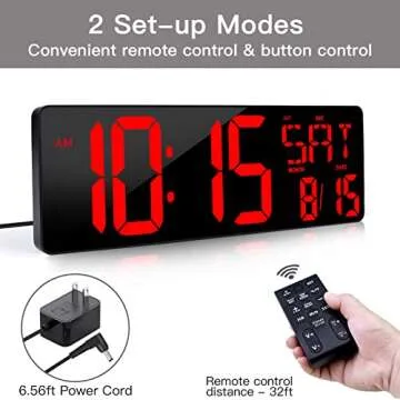 XREXS Large Digital Wall Clock with Remote Control, 16.5 Inch LED Large Display Count Up & Down Timer, Adjustable Brightness Alarm Clock with Day/Date/Temperature for Home, Gym, Office and Classroom