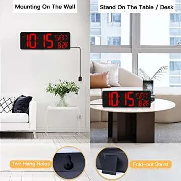 XREXS Large Digital Wall Clock with Remote Control, 16.5 Inch LED Large Display Count Up & Down Timer, Adjustable Brightness Alarm Clock with Day/Date/Temperature for Home, Gym, Office and Classroom